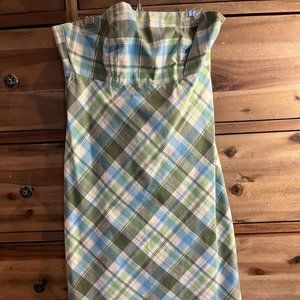 Gap Strapless Blue Green Plaid Print Sundress Size 2